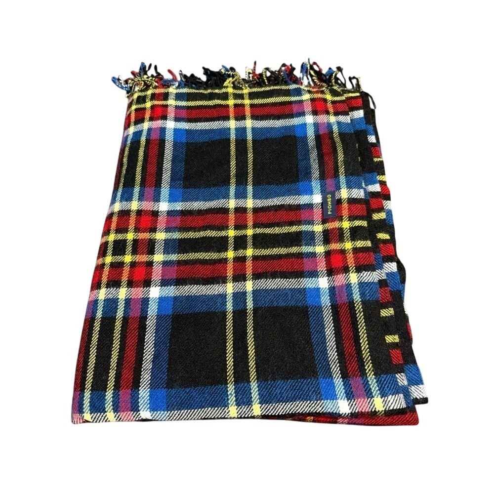 Piombo Vibrant Tartan Fringe Throw‎ Blanket Size 54X65 inches